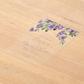 水彩の素朴な花 紫の結婚式 アクリル招待状 (レイダウン)