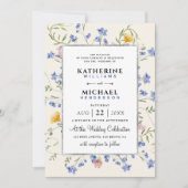 水彩の素朴な野生の花の草原 ホイル 結婚式 招待状 (正面)