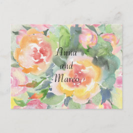 水彩の結婚式の花、テンプレート ポストカード