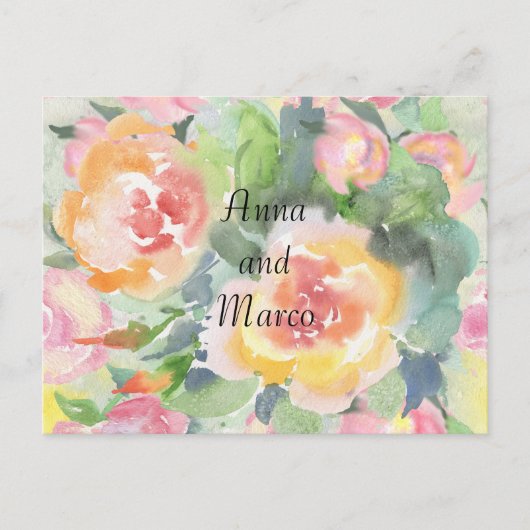 水彩の結婚式の花、テンプレート ポストカード (正面)