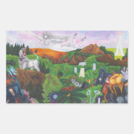 水彩の絵を描ファンタジー景観女神の愛 長方形シール