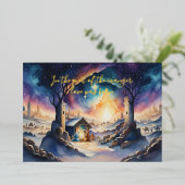 水彩の絵を描出生シーン 箔シーズンカード (立ち正面)