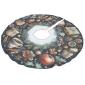 水彩の絵画クリスマスモチーフ青 フェイクリネンツリースカート (アングル)