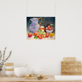 水彩の絵画フルーツとジューグスチルライフ ポスター (キッチン)