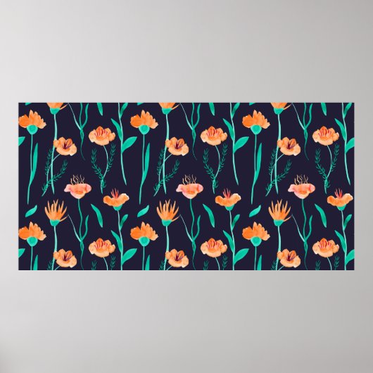 水彩の継ぎ目のないパ葉ターンとファンタ ポスター (正面)