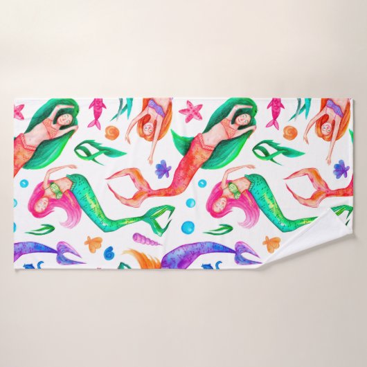 水彩の継ぎ目のない人魚とシーゼル バスタオル (バスタオル)