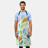 水彩の継ぎ目のない模様（ピンクと黄色のf） エプロン (着用した状態)