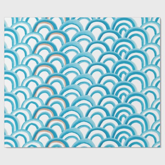 水彩の継ぎ目絵画のないパターンと青の波 ラッピングペーパー (フラット)