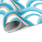 水彩の継ぎ目絵画のないパターンと青の波 ラッピングペーパー (ロールコーナー)