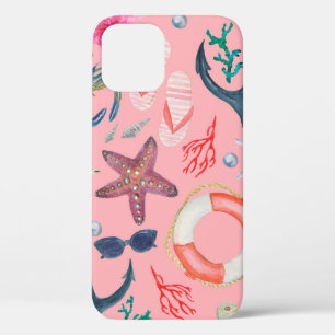 水彩の継ぎ目絵画のない模様といかり iPhone 12ケース