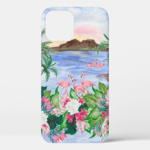水彩の継ぎ目絵画のない模様とハワイ人 iPhone 12ケース