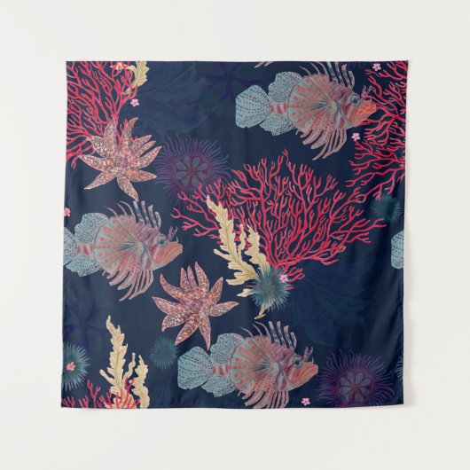 水彩の継ぎ目絵画のない赤獅子文様 タペストリー (正面)