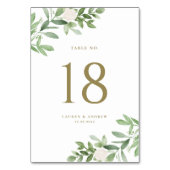 水彩の緑と白いフローラ金ゴールド テーブルナンバー (正面)
