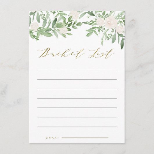 水彩の緑と白い花のバケットリスト エンクロージャーカード (正面)
