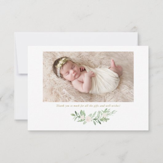 水彩の緑と白の花パターン誕生 案内状 (裏面)