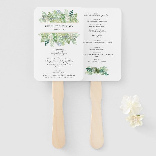 水彩の緑と縁ど葉 ハンドファン (正面&裏面)