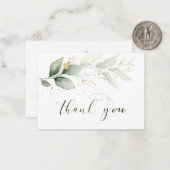 水彩の緑と金ゴールドの葉ありがとう ノートカード (正面/裏面インサイチュ)