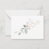 水彩の緑と金ゴールドの葉ありがとう ノートカード (裏面)