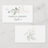 水彩の緑と金ゴールドの葉 プレイスカード (正面/裏面)