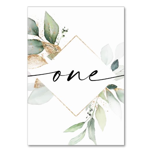 水彩の緑と金ゴールドテーブル番号1 テーブルナンバー (正面)