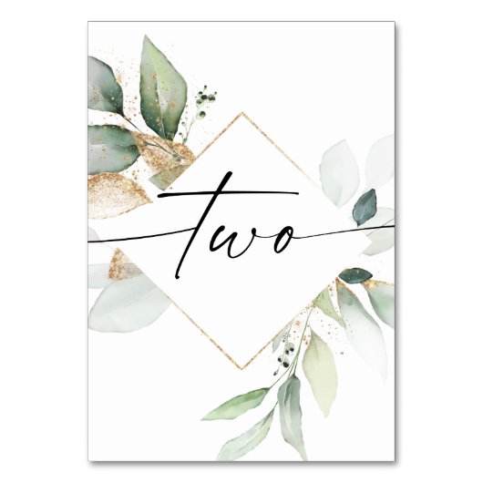 水彩の緑と金ゴールドテーブル番号2 テーブルナンバー (正面)