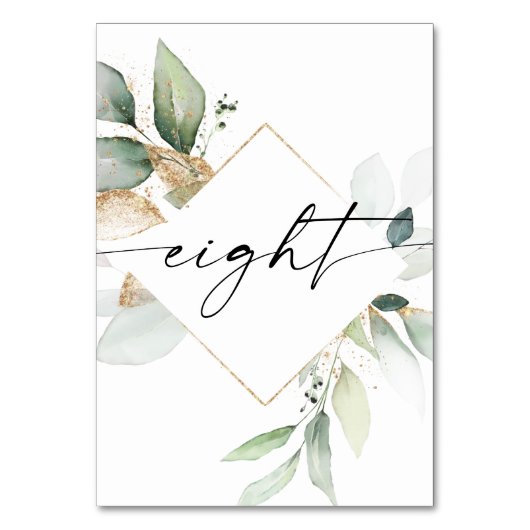 水彩の緑と金ゴールドテーブル番号8 テーブルナンバー (正面)