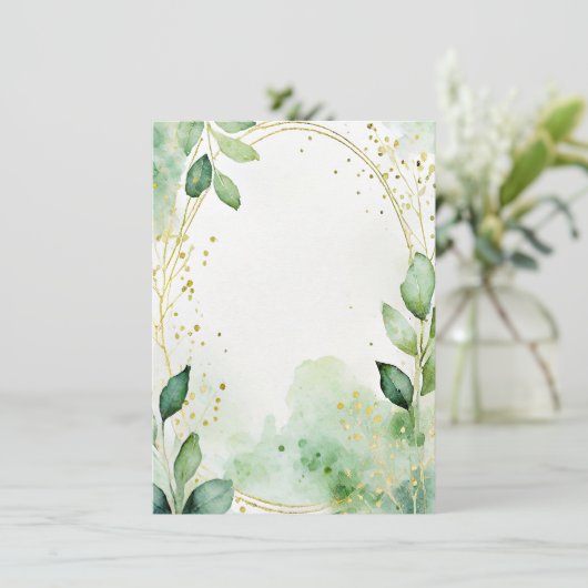 水彩の緑と金ゴールド空白の結婚の 招待状 (スタンド正面)