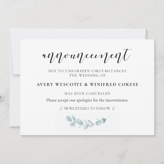 水彩の緑のキャンセルのお知らせ 招待状 (正面)