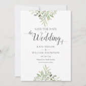 水彩の緑のフォトスクリプト結婚の セーブザデート (正面)