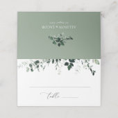 水彩の緑のフローラを折り返結婚した プレイスカード (外部開封)