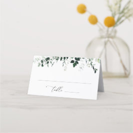 水彩の緑のフローラを折り返結婚した プレイスカード