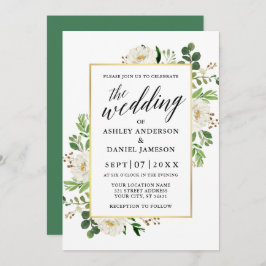 水彩の緑のフローラ結婚書 招待状