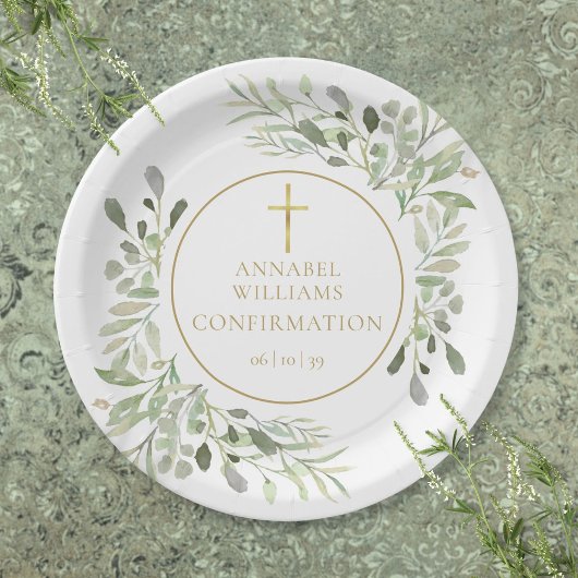 水彩の緑のフローラ金ゴールド確認 ペーパープレート