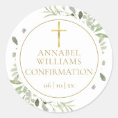 水彩の緑のフローラ金ゴールド確認 ラウンドシール (正面)