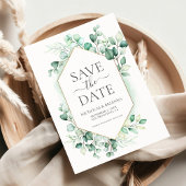 水彩の緑のユーカリエレガント写真 セーブザデート