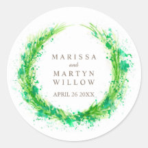 水彩の緑のリースカスタムウェディングシール