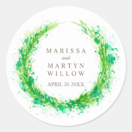 水彩の緑のリースカスタムウェディングシール ラウンドシール