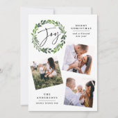 水彩の緑のリース数々の写真のスクリプトjoy シーズンカード (正面)