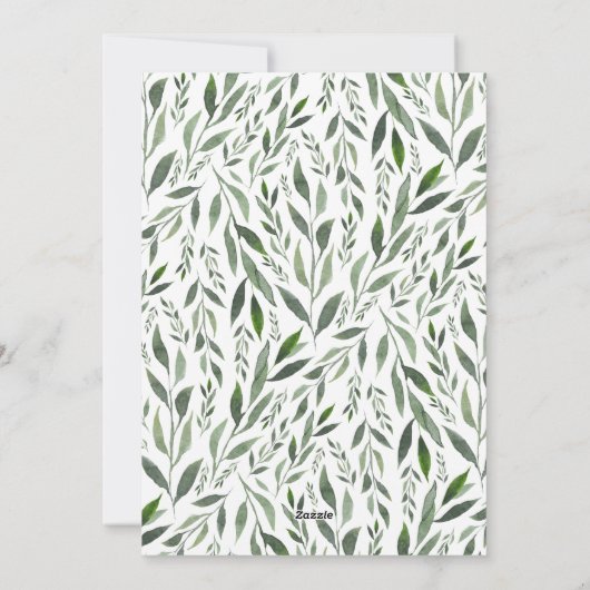 水彩の緑のリース数々の写真のスクリプトjoy シーズンカード (裏面)