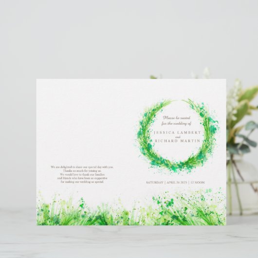 水彩の緑のリース (スタンド正面)