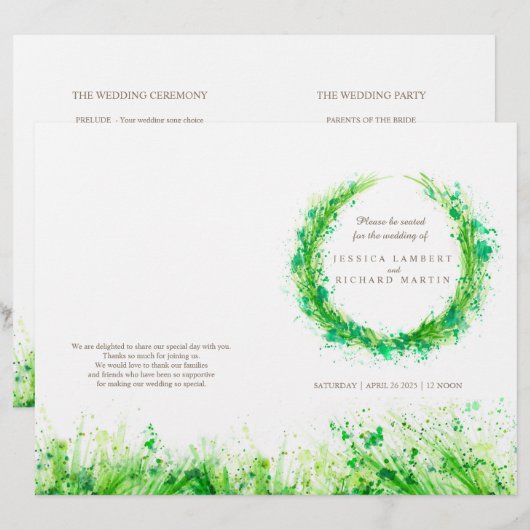 水彩の緑のリース (正面/裏面)