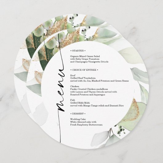 水彩の緑の両面結婚メニュー メニュー (正面/裏面)