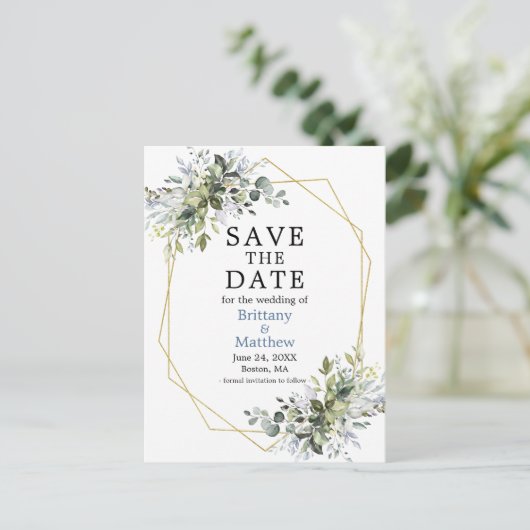 水彩の緑の埃の青い日付を保存 ポストカード (スタンド正面)