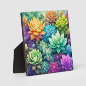 水彩の緑の多肉色コラージュ フォトプラーク (正面)