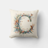 水彩の緑の妖精モノグラム文字C クッション (正面)