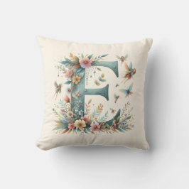 水彩の緑の妖精モノグラム文字E クッション