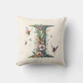 水彩の緑の妖精モノグラム文字I クッション (正面)