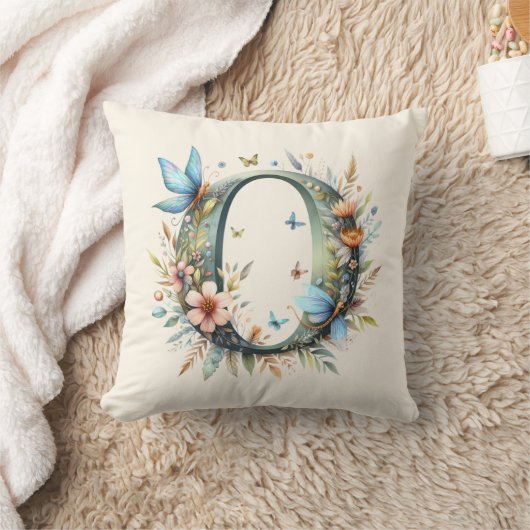 水彩の緑の妖精モノグラム文字O クッション (ブランケット)