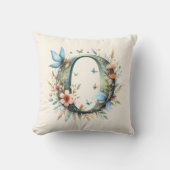 水彩の緑の妖精モノグラム文字O クッション (正面)