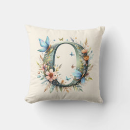 水彩の緑の妖精モノグラム文字O クッション